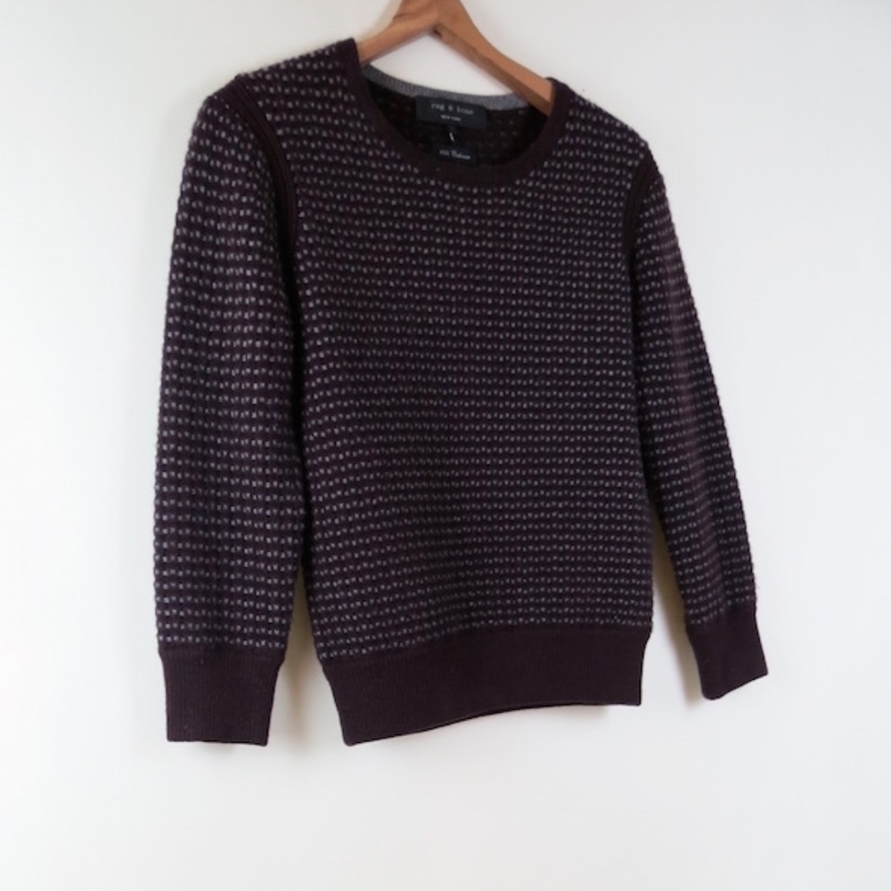 rag & bone Women's Crewneck Sweater in Dark Plum with Light Gray Pattern